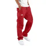 Rote Hose Herren, Arbeitshosen Männer,Rote Cargohose Herren, Dschungelcamp Kostüm -Cargo Jogginghose Herren Leinenhose Lerren Baggy Jogginghose Herren Rot Cargohose Herren Stretch Dschungelcamp Hose