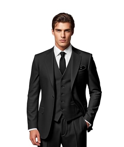 SPTALLFITJSV Herren-Anzug-Set, schmale Passform, 3-teilig, für Hochzeit, Business, Abschlussball, Party, Ein-Knopf-Blazer, Weste und Hose, Smoking-Set, Schwarz, 5XL