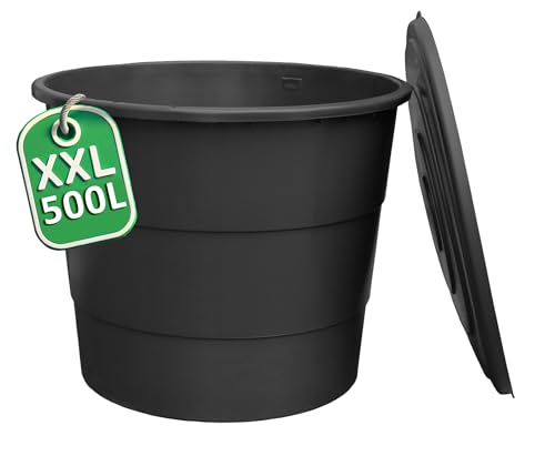 Ondis24 Kunststoff Regentonne XXL 500L mit Deckel – Wasserspeicher Fass für Garten, robust & UV-beständig, Regenwassertank zur Bewässerung, Regenfass mit Füllstandsanzeige