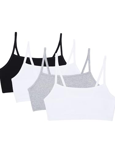 Fruit of the Loom Women's Spaghetti Strap Cotton Pullover Sports Bra, Black/White/White/Heather Grey 4-Pack, 38