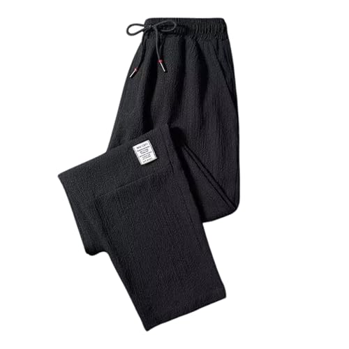 Generisch Pluderhose Damen Damen- Herrenmode, lässige Eisseidenhose, dünne, schnell trocknende Sommer-beiläufige, lockere, dünne, gerade Harun-Hose, abgeschnittene Hose Bequeme Damenhosen (Black, M)