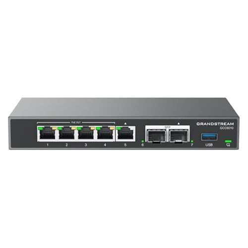 Grandstream Integrierter GCC6010 IPPBX (10 Benutzer, 4 gleichzeitige Anrufe) + Firewall in Enterprise-Klasse + VPN-Router + 2 x 2,5 GB, 5 x GigE Network Switch