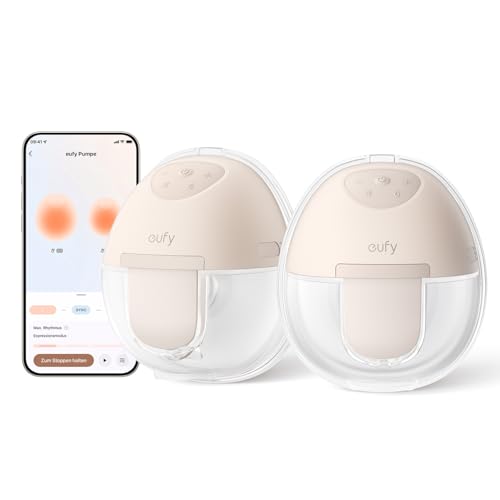 eufy Security Tragbare Milchpumpe E10, Hands-Free Elektr. Milchpumpe m. App Steuerung, Anpassbarer Smart-Rhythmus, Krankenhausqualität Saugkraft für mehr Milch, Mobil, 17-24mm Flansche, Superleise