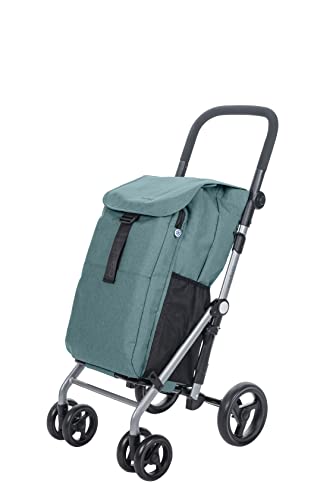 Carlett - Einkaufswagen, Faltbarer Supermarkt-Trolley, mit 4 regenfesten Rädern und einem großen Fassungsvermögen von 25kg, Haupttasche 53L, Thermotasche 9L und Hecktasche - Farbe Grün