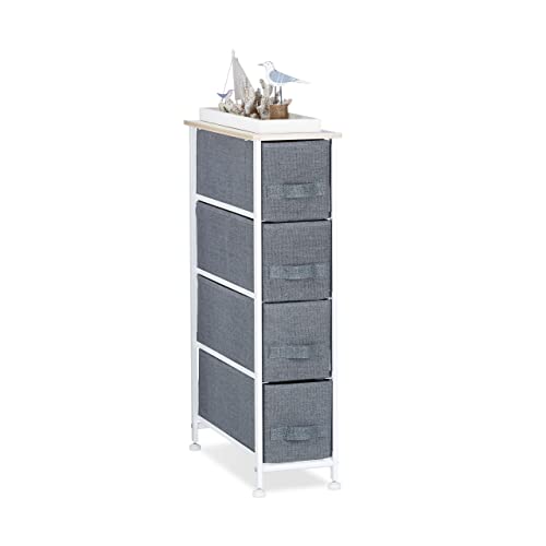 Relaxdays Regalsystem, 4 Stoff-Schubladen, HxBxT: 76 x 20 x 48 cm, universale Schubladenbox, Metall und Holz, grau