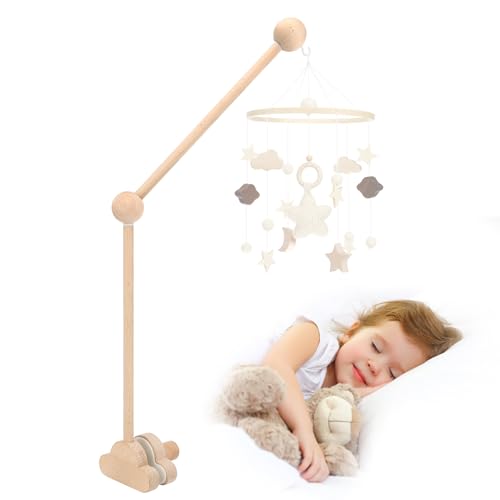 Farerkass Baby Mobile Halterung für Babybett, Mobile Halterung Holz Wickeltisch, Abnehmbarer Baby-Mobile-Aufhänger, höhenverstellbar, für Aufhängung Windspiele Bettglocke, Baby Bett Spielzeuge