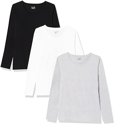 berydale Basic Langarmshirt Damen Baumwolle I 3er Set I Longsleeve Damen, T Shirt Langarm Damen, Longshirt Damen, Langarmshirts Damen, Tshirt Damen Langarm, Unterziehshirt Damen Mehrfarbig L