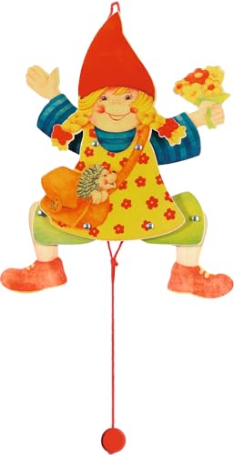 goki 53003 Hampelfigur Mädchen aus Holz, Kinderspielklassiker, niedliches Motiv mit beweglicher Figur und Schnurzug, 39cm x 22cm x 3cm, ab 3 Jahre, Mehrfarbig, S