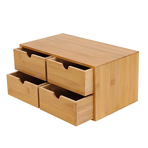 Schreibtisch Organizer, Schubladenbox aus Bambus 4 Schubladen für Büroutensilien Kosmetiksammlungen und Tägliche Notwendigkeit