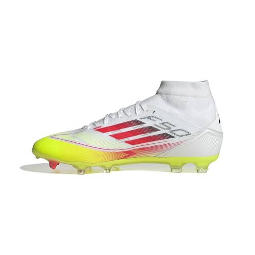 adidas Damen F50 League Mid Football Boots FG/MG Women Fußballschuhe, Cloud White/Lucid Red/Solar Yellow