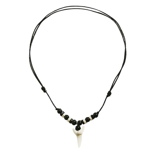 NYGGTYK 1 Stück Haifischzahn-Halskette, Surfer-Halskette, Halskette Mit Holzperlen, Modischer Vintage-Anhänger, Herren-Charm-Halskette, Lässiger Stilschmuck
