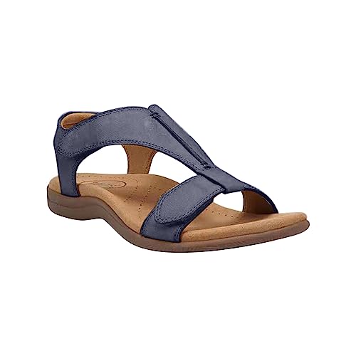 Woaikeyu Damen-Sandalen, modisch, flach, Frühling und Sommer, offener Zehenbereich, flache Sandalen, runder Zehenbereich, leicht, atmungsaktiv, große Größe, blau, 36 EU