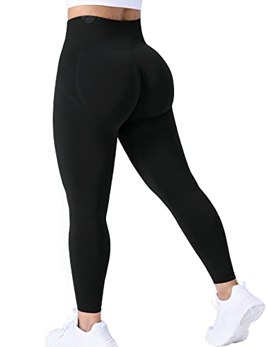 ZAAYO Damen Gym Leggings Sport Booty Scrunch Butt High Waist Seamless Yoga Hosen, Schwarz M