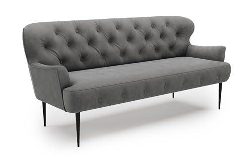 CAVADORE 3-Sitzer Küchensofa Amba, Trendige Sitzbank für Küche oder Esszimmer / 193 x 97 x 87 / Flachgewebe: Dunkelgrau