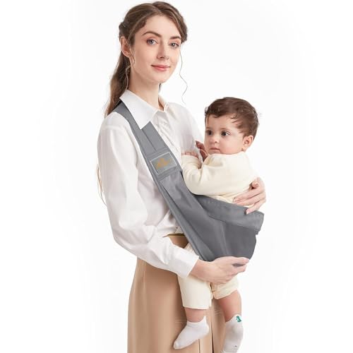 Tragetuch Baby, Mumgaroo Babytrage Neugeborene ab Geburt, On the Go Multifunktionale, für Babys von 0 bis 36 Monaten, Kleinkinder bis 15kg (grau)