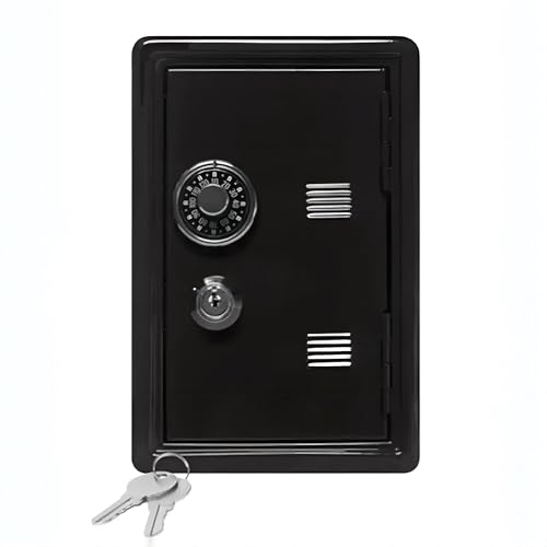 Mini-Metalltresor für Haushaltsversicherungen, vertikaler Autotresor, Schlüsselschrank, Schreibtischdekoration, Sparschwein, kompakt, schwarz, Sicherheitsbox für Wertsachen
