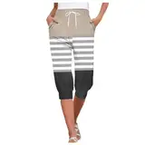 Generisch Hose Damen High Waist Stretch Caprihosen für Damen mit Print, hohe Taille, Jogginghose mit Kordelzug Freizeithosedamen High Waist Hose für Alltag Freizeitaktivitäten Fitness-Yoga (Khaki, S)