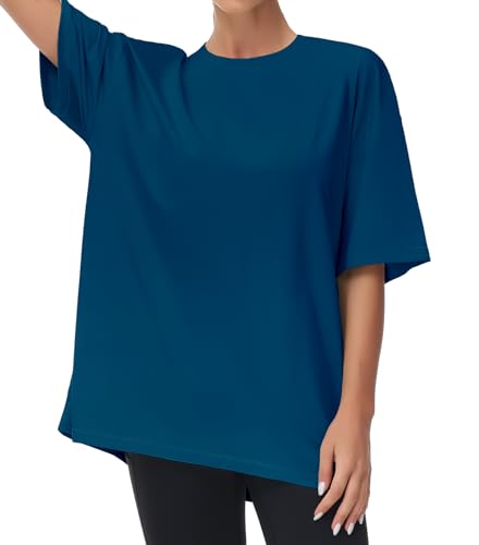 THE GYM PEOPLE Damen Kurzärmeliges mit Rundhalsausschnitt Übergroße T-Shirts Basic Baumwolle Shirts