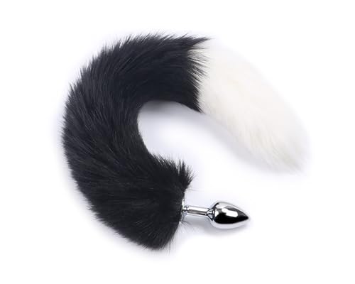 Fuchsschwanz Analplug,Edelstahl Analplug mit Fuchsschwanz ButtPlug, Erotik Fuchs Tail Analplug Cosplay,konische Spitze, SM Sexspielzeug, Fuchsschwanz Buttplug(Schwarz)