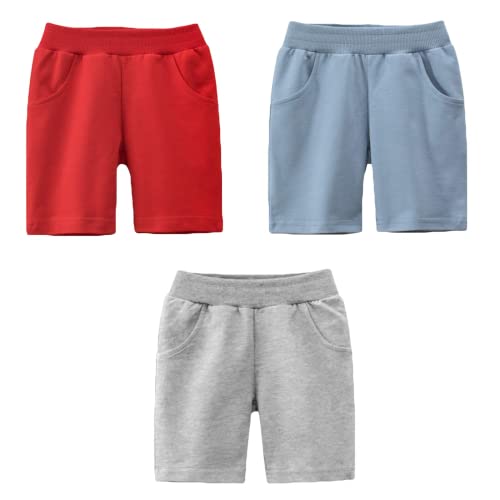 LAUSONS 3er-Pack Shorts für Kinder Sommer Kurze Hosen Einfarbige Baumwolle Schlafanzug Set 2/122-128/Etikett 130