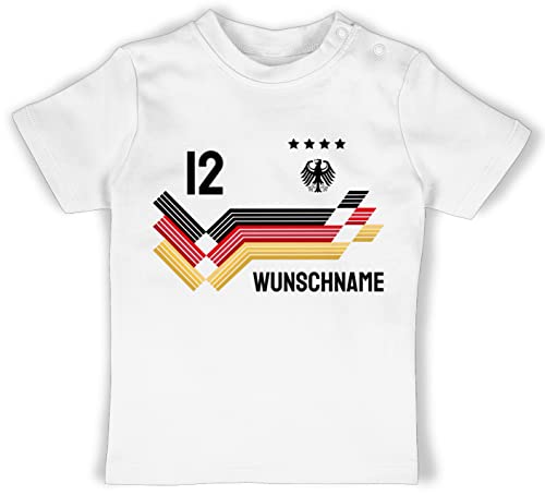 Baby T-Shirt Mädchen Jungen - 2024 Fussball EM Fanartikel - Trikot mit anpassbarem Namen und Trikotnummer - 12/18 Monate - Weiß - deutschland wm t - shirt tshirt kinder für fußball