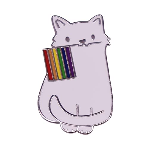 Niedliche weiße Katzen-Brosche, Regenbogen-Flagge, Anstecknadel, schlicht, modisch, Metall-Accessoires, Kleidung, Schmuck, Geschenke für Freunde, Legierter Stahl