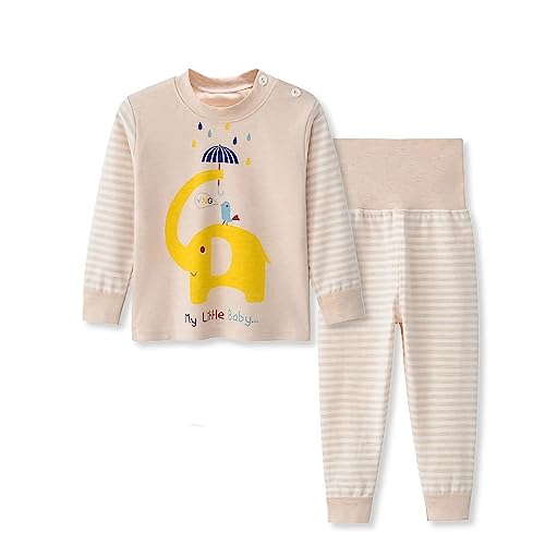 YANWANG 100% Baumwolle Baby Kinder Schlafanzüge Jungen Mädchen Pyjamas Set Langarm Nachtwäsche（Elefant-hohe Taille，6-12 Monate）