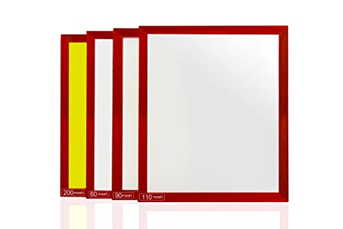 VKOMGH Trockensieb-Set, Aluminium-Rahmen-Sieb, Polyester-Mesh-Sieb, 4-teiliges Set (50,8 x 61 cm), Maschenweite 60, 90, 110, 200 (Mikron-Äquivalent 250, 165, 149, 75), rot, gelb, VKOMGH001