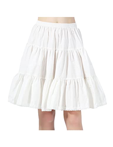 BEAUTELICATE Unterrock Damen 100% Baumwolle Vintage A-Linie Rock Lang Kurz Halbrock mit Spitze Petticoat Unterrock für Dirndl 55CM 75CM 90CM S M L XL XXL (Elfenbein Weiß - 22", XXL)