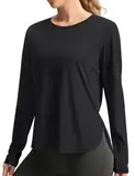 PINSPARK Sportshirt Damen Langarm UPF 50+ Sonnenschutz Schnelltrocknend Funktionsshirt Laufshirts Leichte Atmungsaktiv Sport Oberteile Damen Sport Top für Fitness Yoga Schwarz S