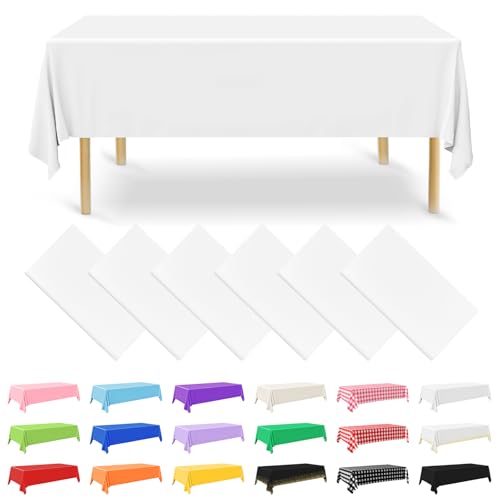 NACHLYNN 6 Stück Einweg Tischdecke 137 x 274 cm Weiß Rechteckige Tischabdeckung Wasserdicht Gartentischdecke für Festivals Party Hochzeiten Brautpartys Geburtstag Dekorationen
