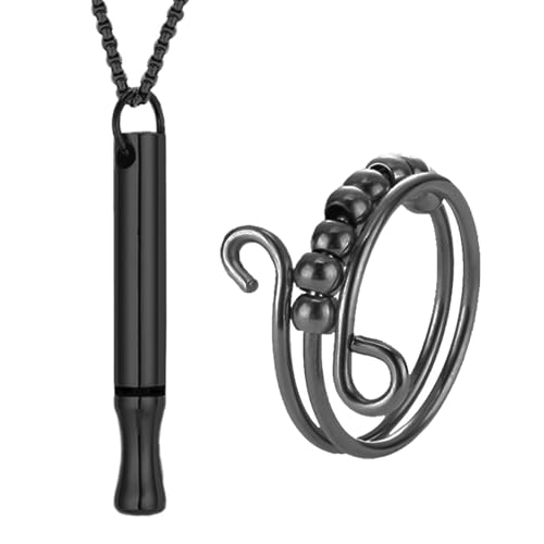 NHPY 2 Stück Rauchentwöhnung Kette Set, Makya Halskette Rauchfrei Original, Edelstahl Rauchfrei Halskette, Makaya Rauchentwöhnung Männer Frauen, Mit 1 Anti-Angst-Ring (Schwarz)