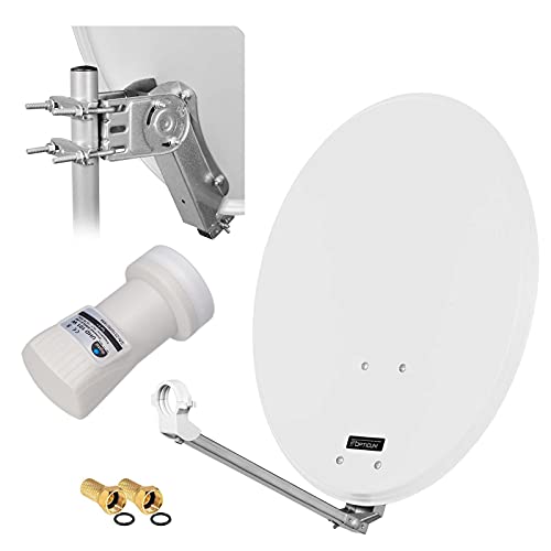 HD Digital SAT Anlage 60cm ALU Spiegel Schüssel Hellgrau + Single LNB 1 Teilnehmer zum Empfang von DVB-S/S2 Full HD 3D 4K Ultra HD (UHD) Signale + Stecker Gratis dazu im Set