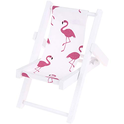 Amosfun Handy Tischhalterung Mini Holz Liegestuhl Flamingo Muster Universal Handy Smartphone Tischständer Miniatur Strand DIY Mikrolandschaft Dekoration