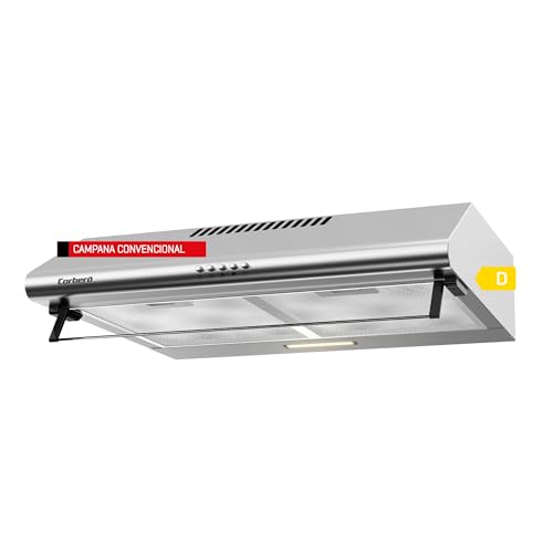 Corberó SELATI640X Herkömmliche Dunstabzugshaube, 60 cm, Durchflussmenge 400 m³/h, Inox,191,5 W, 3 Geschwindigkeiten, 2 x Aluminiumfilter, Kohlefilter, Energieeffizienz D