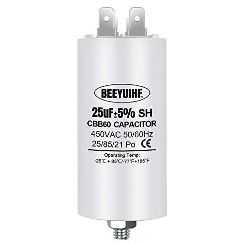 BEEYUIHF CBB60 MotorKondensator 25µF 450V Kondensator 50/60Hz Anlaufkondensator 25UF Motorlaufkondensator Stecker M8 für Elektromotor 45 x 95 mm