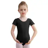 DGSHIRLDJO Ballettanzug Mädchen Kinder Ballett Trikot Baumwolle kurze Ärmel Ballett Body TanzBody Turnanzug Gymnastikanzug für Kinder Damen Größe 110-160 (schwarz, 150)