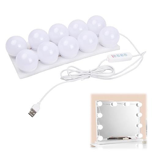 Jinlaili 10 LED Spiegelleuchte mit 3 Farbe, Hollywood-Stil Dimmbar Schminklicht, Schminktisch Leuchte, Makeup Lampe, Make Up Licht, Schminkleuchte, Spiegellampe für Kosmetikspiegel, Badzimmer Spiegel