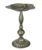 Jugendstil Vogeltränke mit Ständer aus Eisen in Bronze Romantische Gartendeko Vogelbad Höhe 34 cm