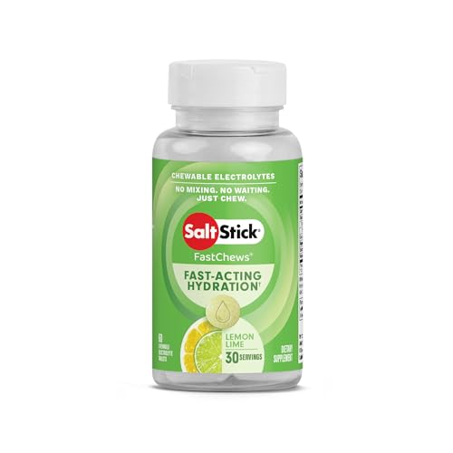 SaltStick Fastchews Lemon 60 Elektrolyt-Kautabletten mit Salz, Mineralstoffen (Natrium, Kalium, Calcium, Magnesium) und Kohlenhydraten, 99 g BOTTLELL03-2060 0