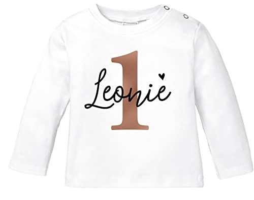 SpecialMe® personalisiertes Baby Langarmshirt Geburtstags-Shirt personalisierbar mit Namen Alter 1-3 Junge/Mädchen 1 Jahr weiß 80/86 (10-15 Monate)