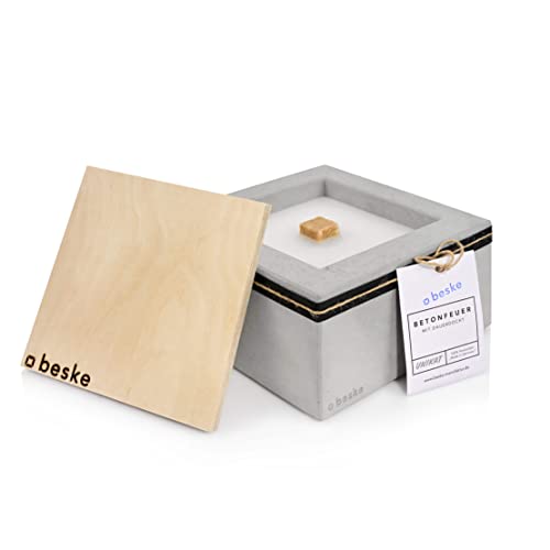 Betonfeuer® - Das Original der Beske-Manufaktur | Modell 'Kula' | 20 x 20 x 11 cm mit Dauerdocht | Wiederbefüllbare Fackel | Unendliche Brenndauer | Recycling von Kerzenwachs