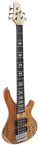 ELEKTROBASS 5-SAITER - NATUR MATT FINISH - SICHTBARE HOLZMASERUNG - E-BASS MIT MASSIVHOLZKÖRPER - VISION SOUND GITARRE - LONG SCALE + KABEL - BS5