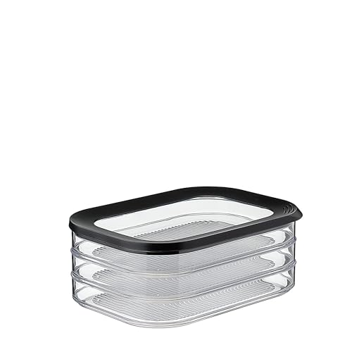 Mepal Aufschnittboxen für Kühlschrank mit 3 lagen - Wurst Aufbewahrung Kühlschrank mit Deckel - Geeignet zur Aufbewahrung von Fleischprodukten - Kühlschrank Organizer Aufschnitt - 3 x 550 ml - Black