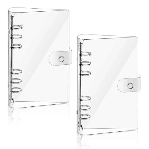 2 Stück Ringbuch A6 Ring Binder, Transparente Loose Binder Wasserdicht Ringbuch Ordner A6, Nachfüllbares Ringordner mit Druckknopf Notebook Schutz für Büro Schule Journal Buch