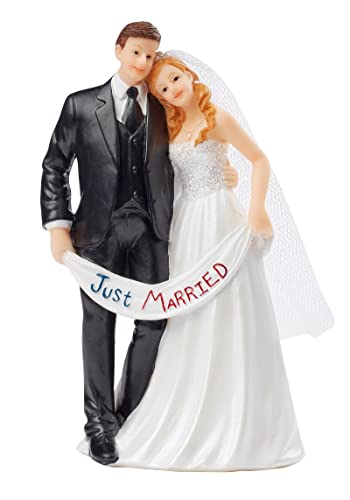 'Wedding Cake Topper Just Married 13,5 cm Wedding Couple Bride and Groom with Banner Cake Decoration Cake Stand Wedding Cake Topper
