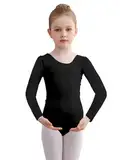 DGSHIRLDJO Ballettanzug Mädchen Ballett Trikot Baumwolle Langarm Ballett Body TanzBody Turnanzug Gymnastikanzug für Kinder Damen Größe 110-160 (schwarz, 130)