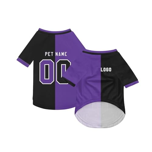 Personalisiert Haustiere Fußball Trikot mit Name/Nummer/Logo Benutzerdefinierte Haustier-T-Shirt für Katzen Hund Sommer Basic Weste Atmungsaktives Basketball Hundehemd Sommerkleidung,Dark Purple