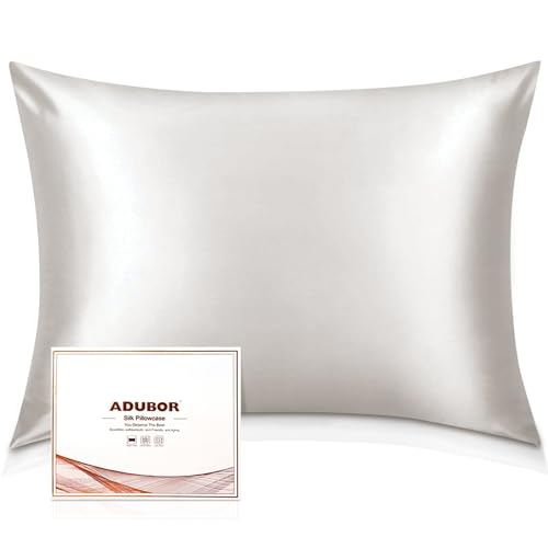 Adubor Seidenkissenbezug 40x80cm für Haar und Haut, mit verstecktem Reißverschluss, beide Seiten, 23 Momme Seide, Fadenzahl 900 (Elfenbeinweiß, 1 Stück)