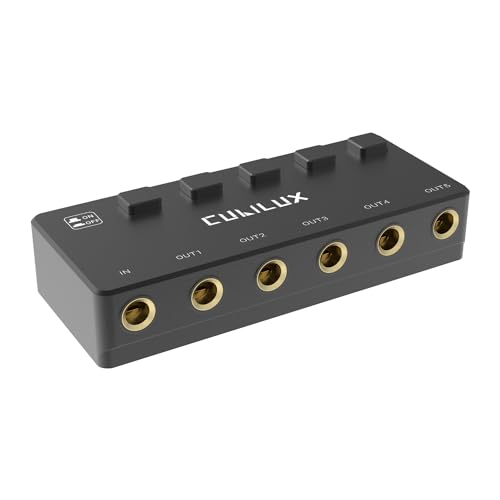 Cubilux Passiv 6.35mm 5-Wege Aux Audio-Splitter, 5 Kanäle 1/4“ Mono/Stereo TS TRS Umschaltpult, 5 Häfen Viertel Zoll Audio Schalter/Umschalter für Kopfhörer, Pedal, Gitarre, Klaviatur, Studio Monitor